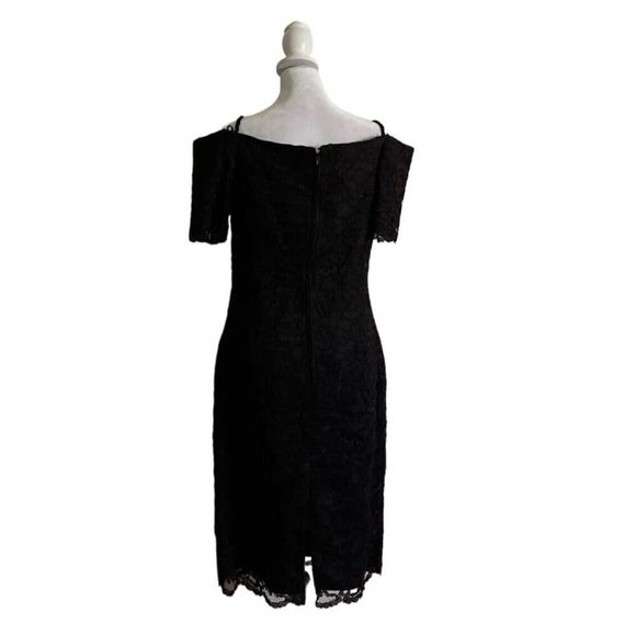 Vintage 80s Nite Scarlett Black/Purple Lace Off Shoulder Sheath Dress US 13-14 - Picture 4 of 9